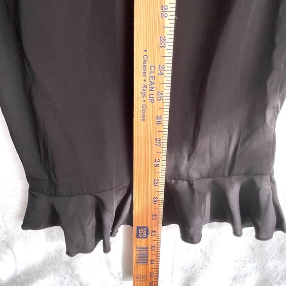 Bebe Pants Womens M Black Satin Wide Leg Cropped Ruffle Hem Boho Lagenlook - Picture 10 of 13